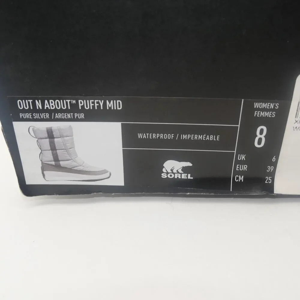 NEW Sorel Women's Out N About Puffy Mid WP Boot Women's 8 Silver - Picture 8 of 8